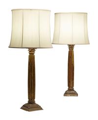 A Pair of Italian Carved and Parcel-Gilt Columnar Lamps
