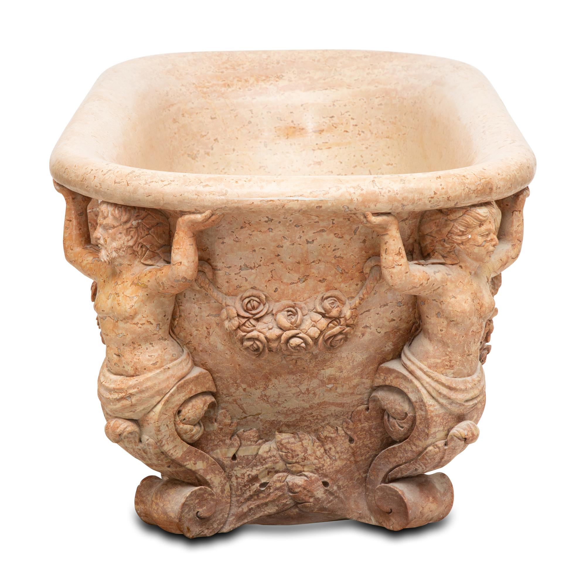 An Italian Carved Rouge Marble Bath Tub — 20th Century