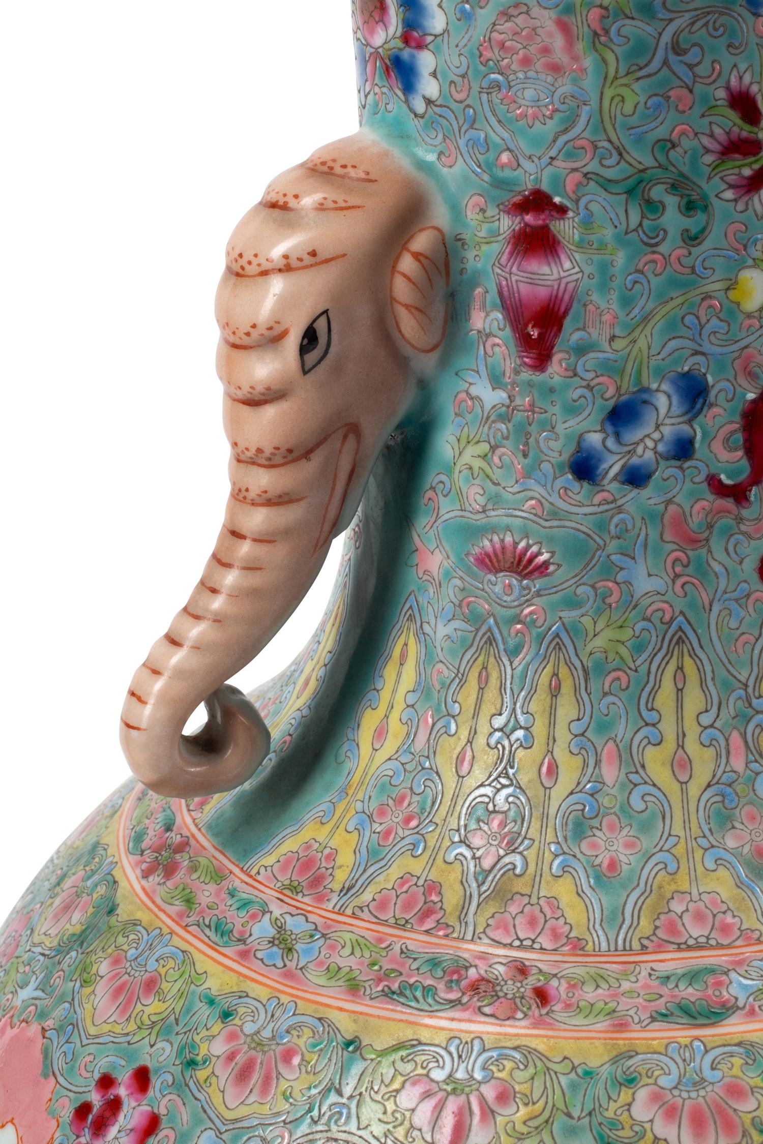 A Pair of Chinese Porcelain Vases with Elephant Handles