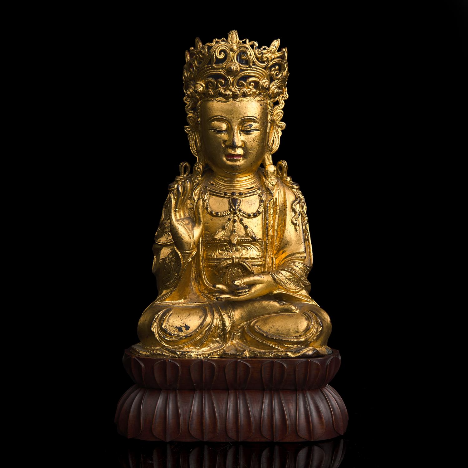 A Gilt-Lacquered Bronze Figure of a Seated Bodhisattva 鎏金銅菩薩坐像