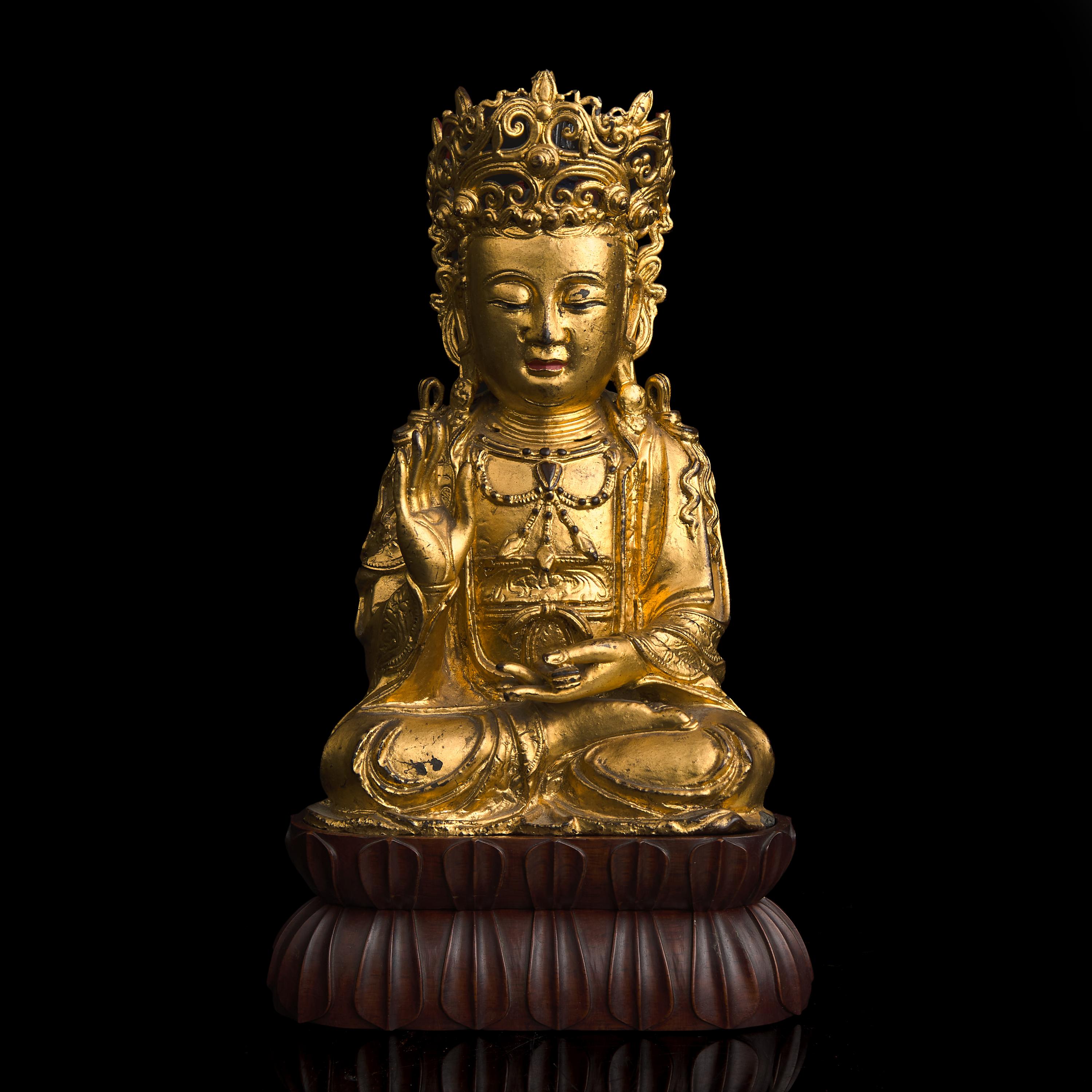 A Gilt-Lacquered Bronze Figure of a Seated Bodhisattva 鎏金銅菩薩坐像