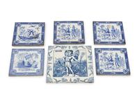 A Set of Five Minton Blue-and-White Decorated Ceramic Tiles