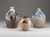 Three Cobalt Decorated Stoneware Vessels
