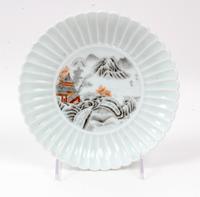A Chinese Grisaille and Iron Red Decorated Porcelain Plate Diameter 7 inches. — 20TH CENTURY