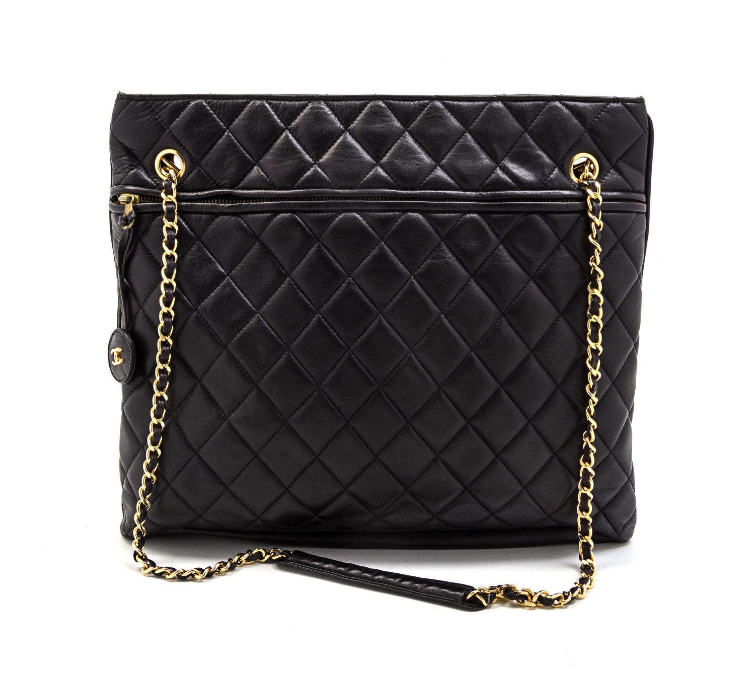 A Chanel Black Quilted Leather Tote Bag, 13 1/2 x 11 1/2 x 2 inches.