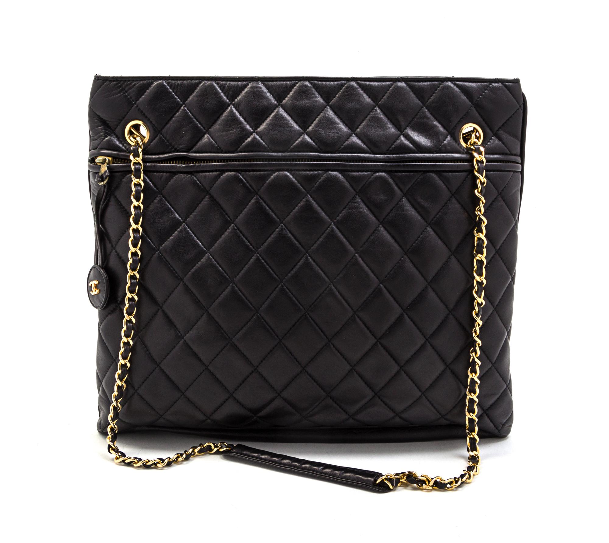 A Chanel Black Quilted Leather Tote Bag, 13 1/2 x 11 1/2 x 2 inches.