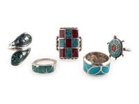 Navajo and Zuni Silver Rings, with Channel or Chip Inlay