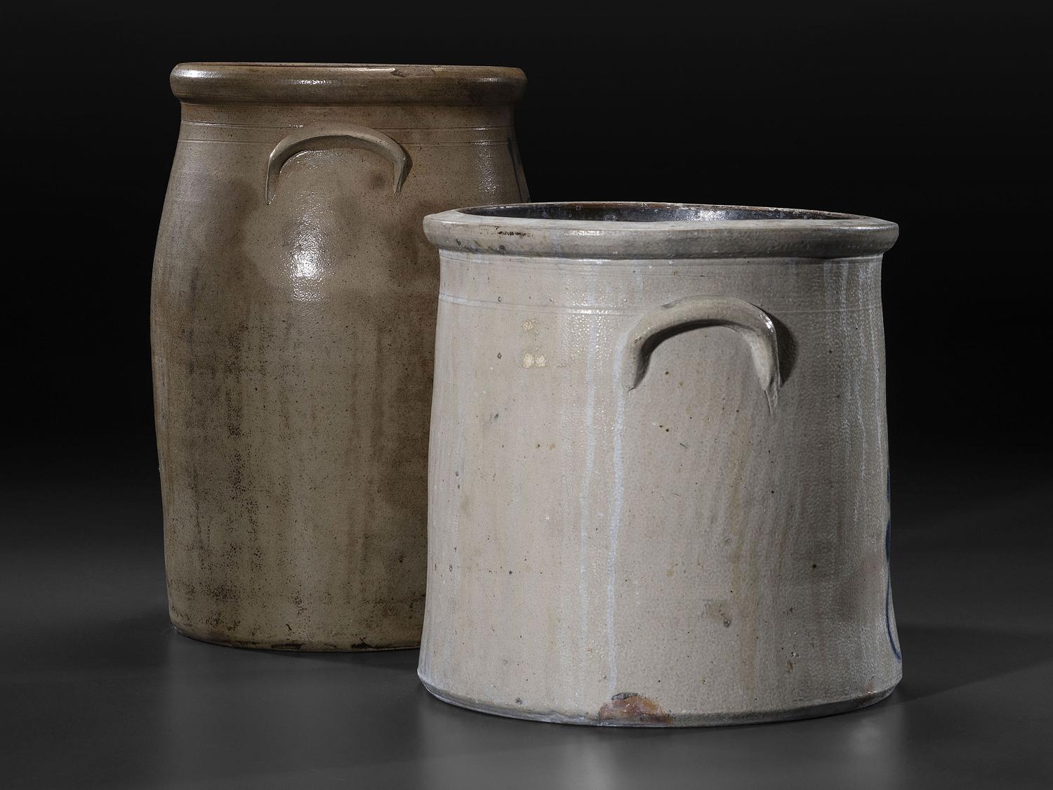 Two Cobalt Decorated Stoneware Vessels