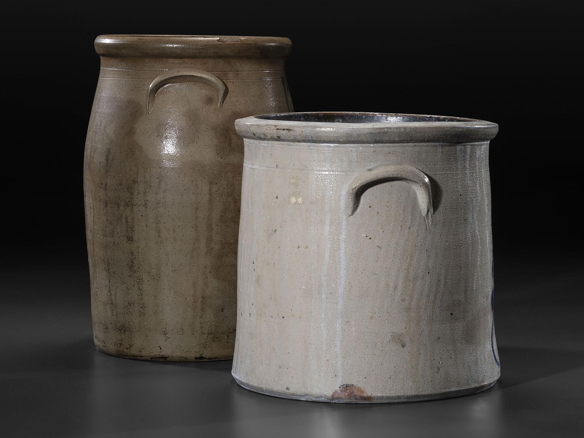 Two Cobalt Decorated Stoneware Vessels