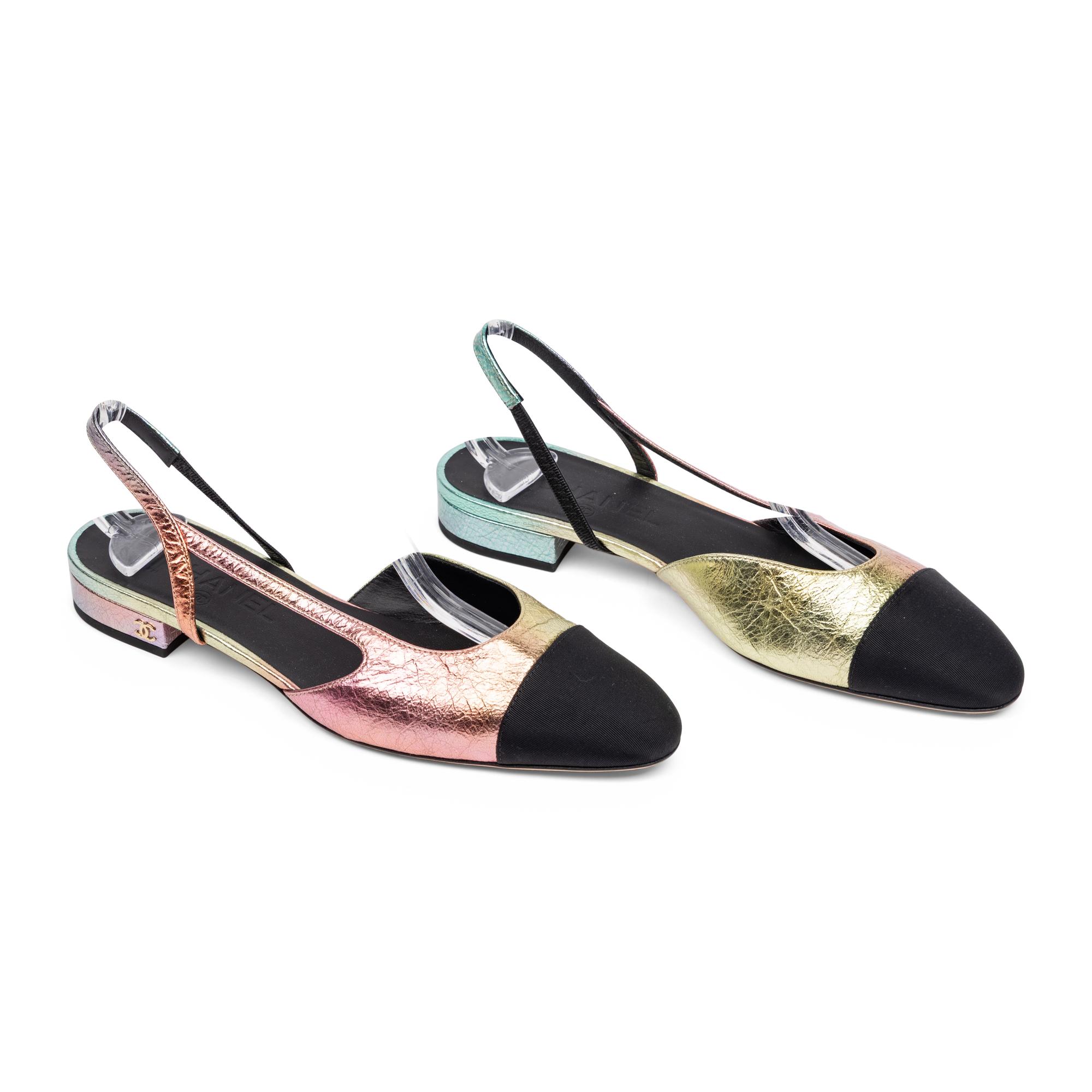 Chanel, Metallic Multicolor Leather Slingback Flats
