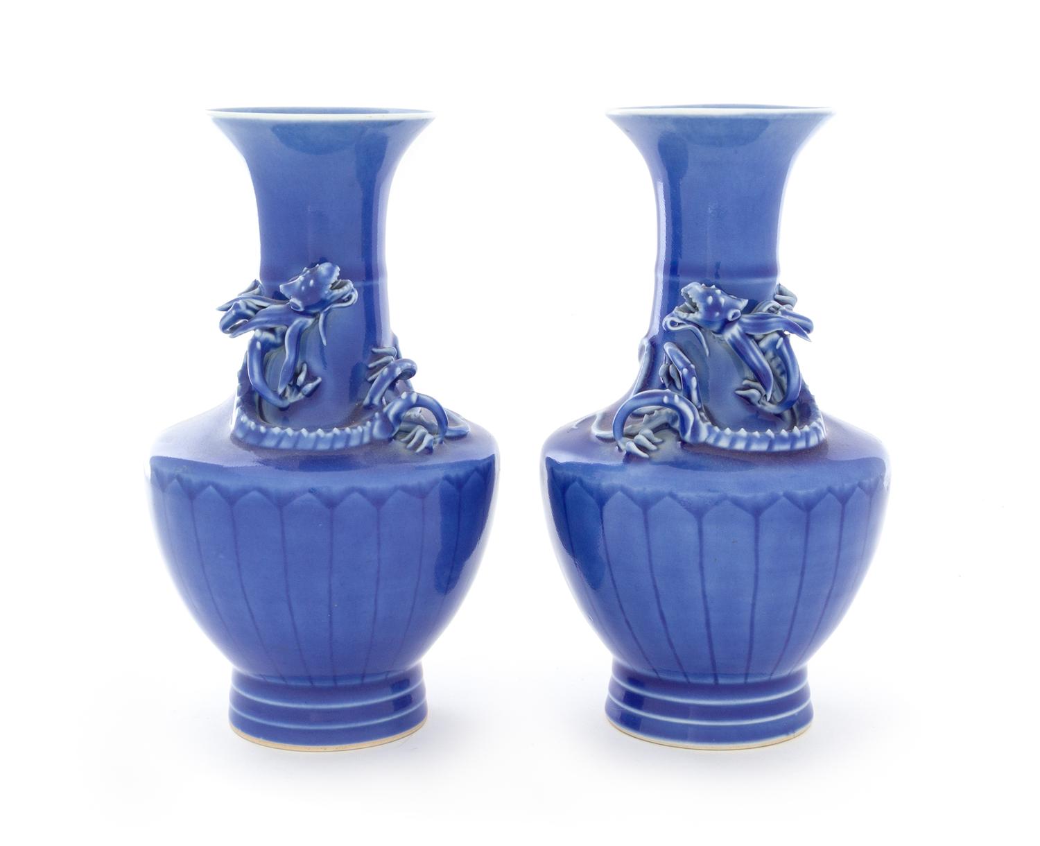 A Pair of Clair-de-Lune Glazed Porcelain Vases Height 8 1/8 inches. — 19TH CENTURY