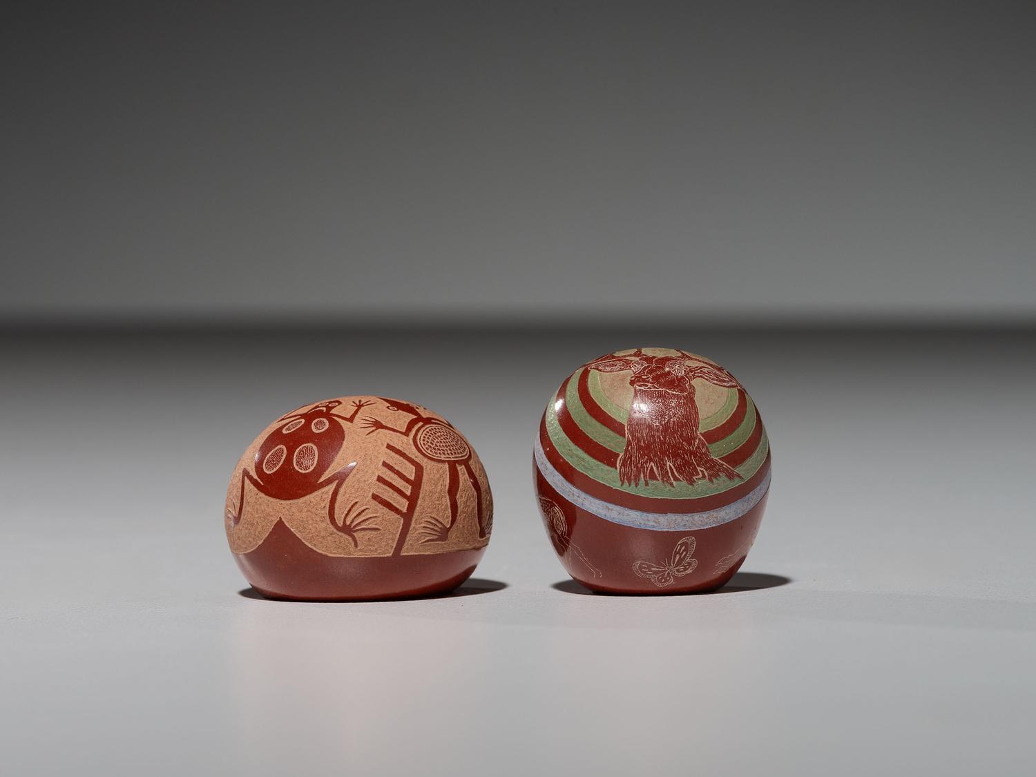 Miniature Sgraffito Pottery Seed Jars