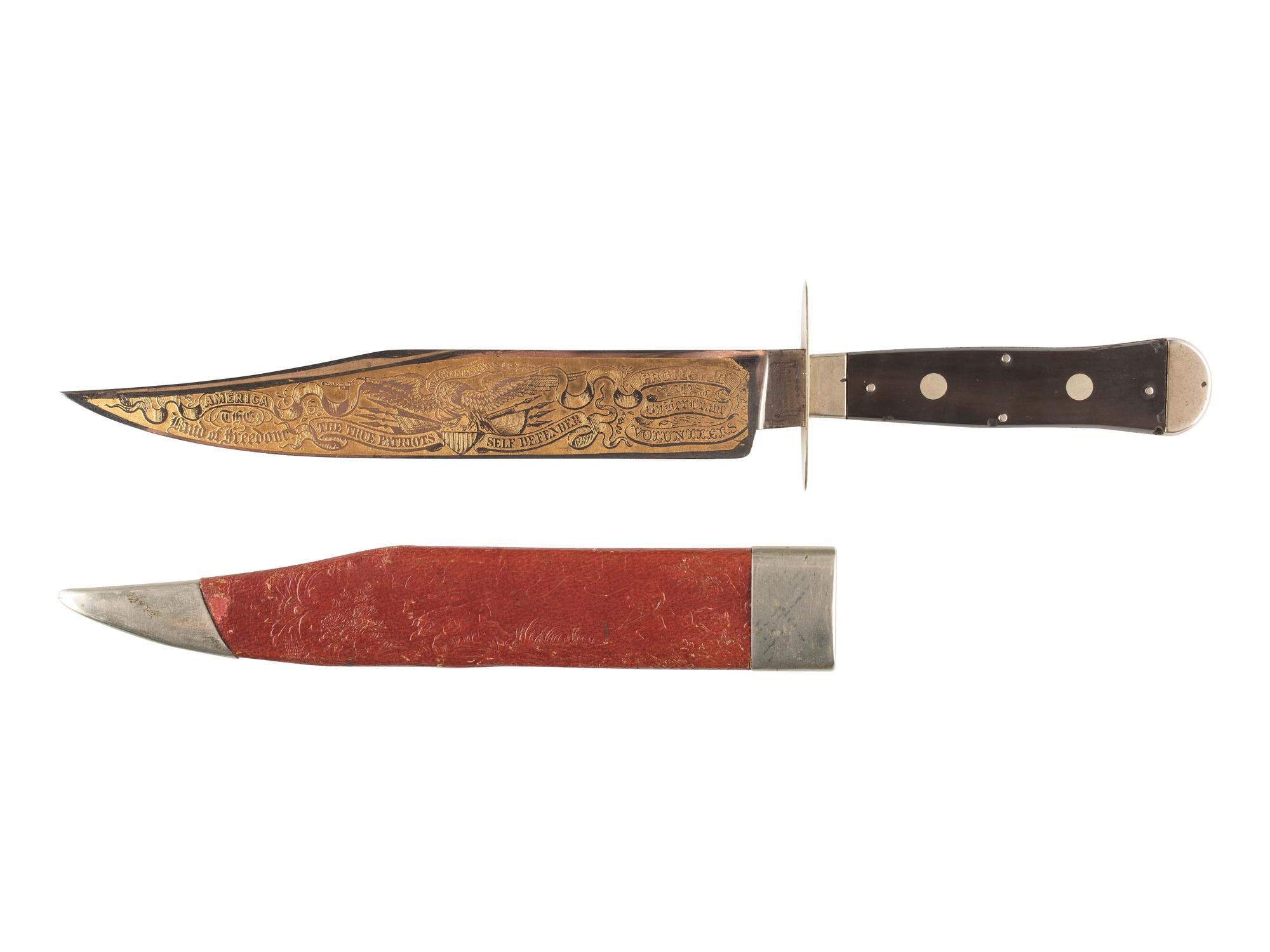 [CIVIL WAR]. Wragg & Sons gold paneled XLNT Bowie knife.