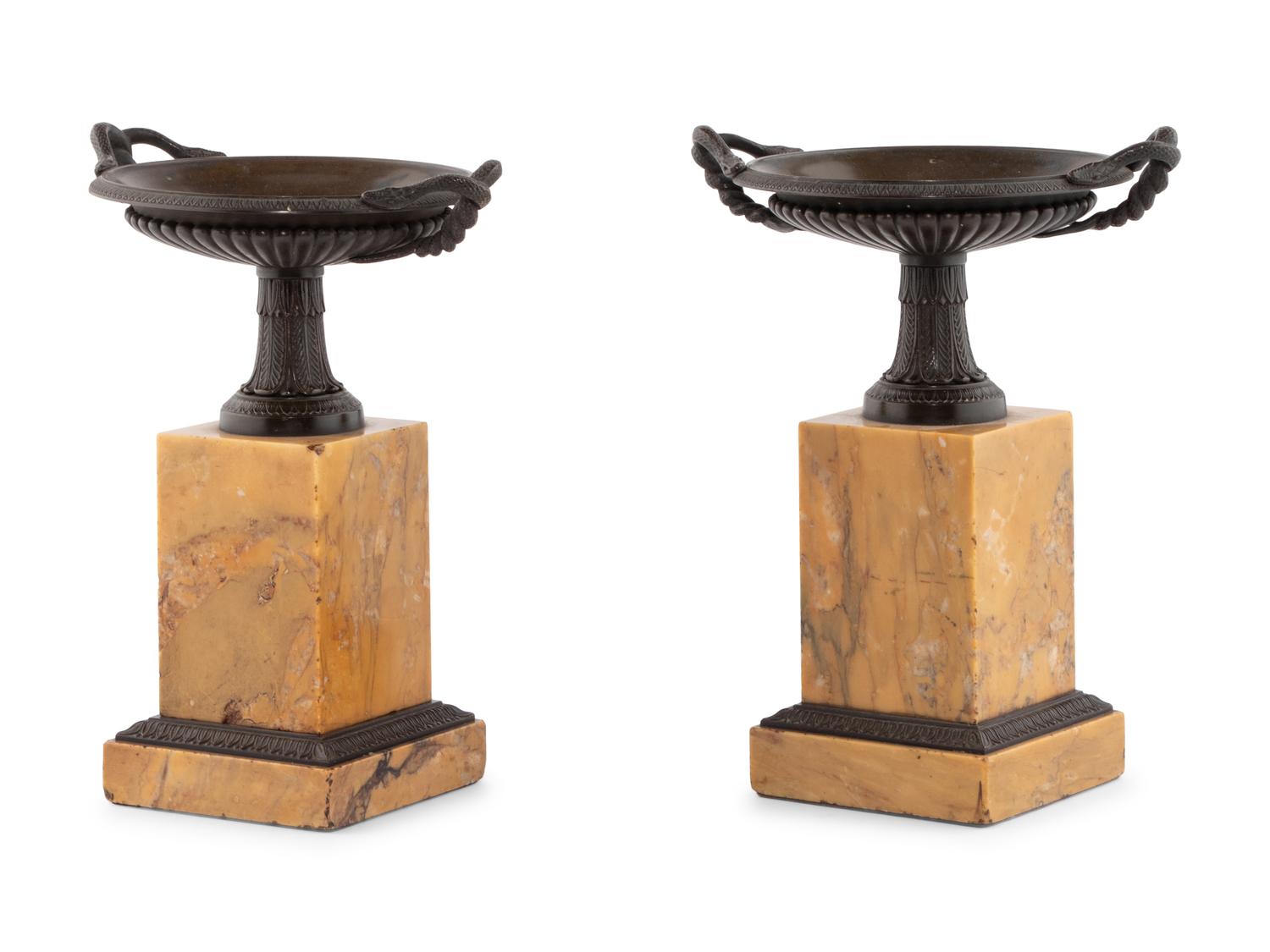 A Pair of Grand Tour Bronze Mounted Marble Tazze