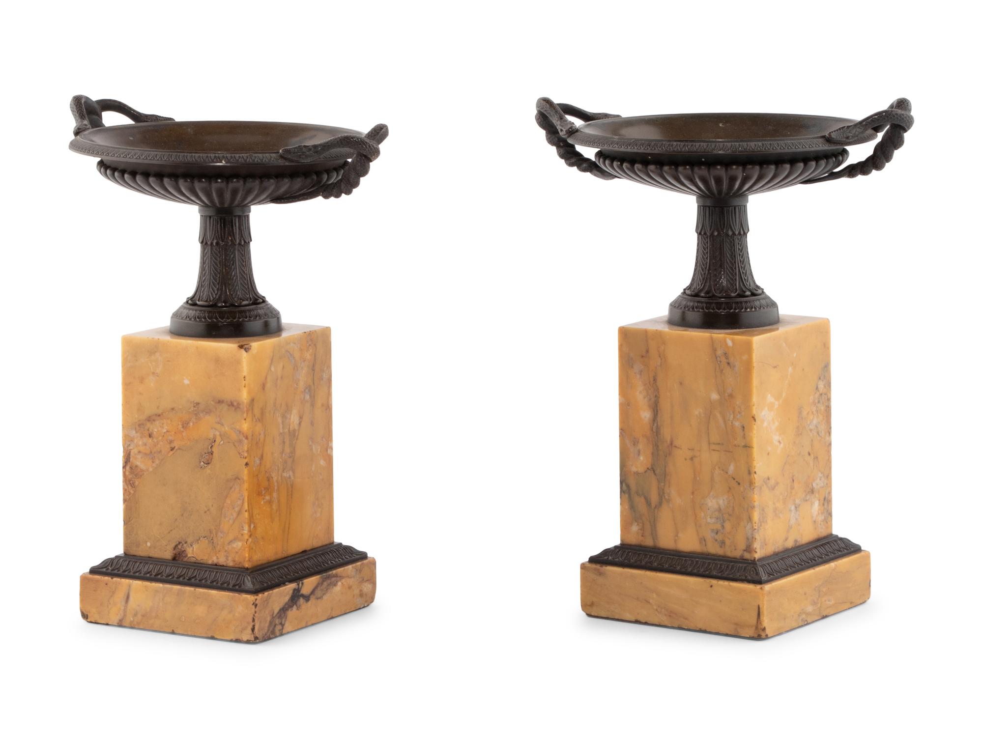 A Pair of Grand Tour Bronze Mounted Marble Tazze
