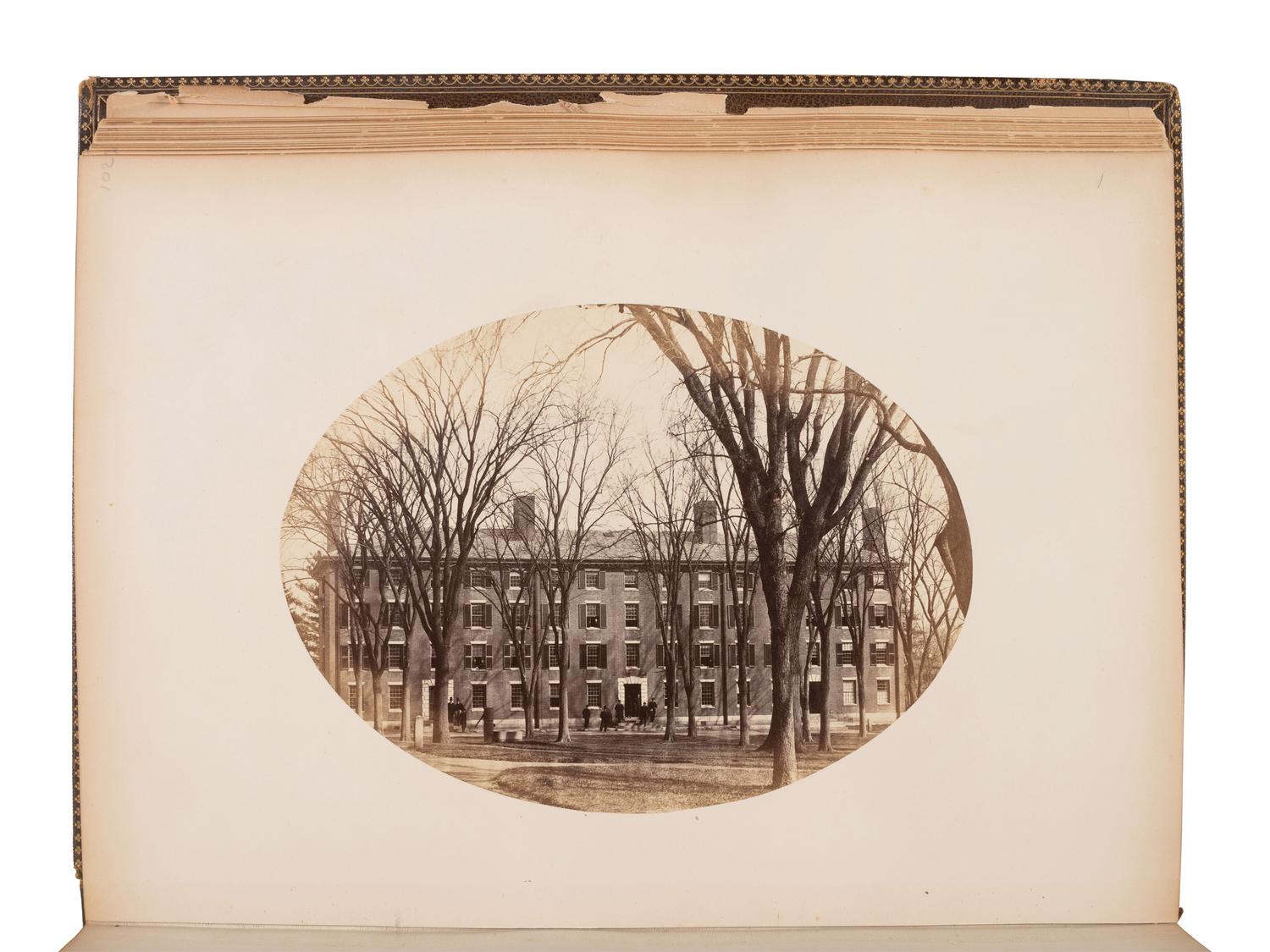 [CIVIL WAR]. The Class of 1865 Harvard College. Cambridge, MA. Yearbook containing albumen photographs of grounds, faculty, and students who later served in the Civil War.