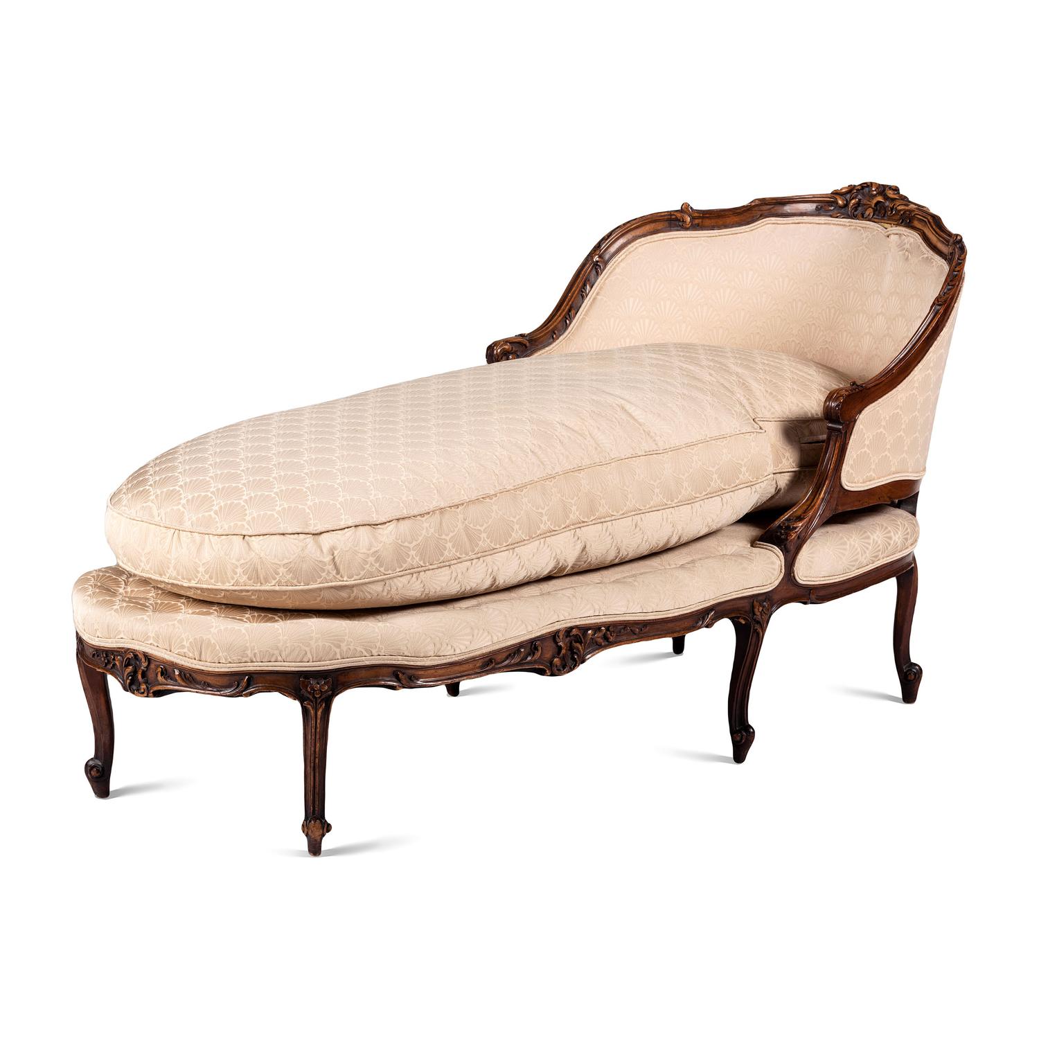 A Louis XV Style Carved Walnut Chaise Lounge