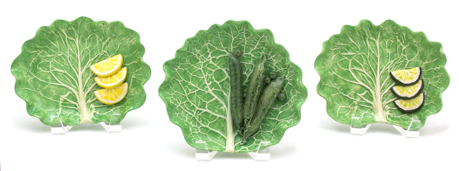 Seven Dodie Thayer Lettuce Ware Side Plates Length of longest 7 1/4 inches. — 20TH CENTURY