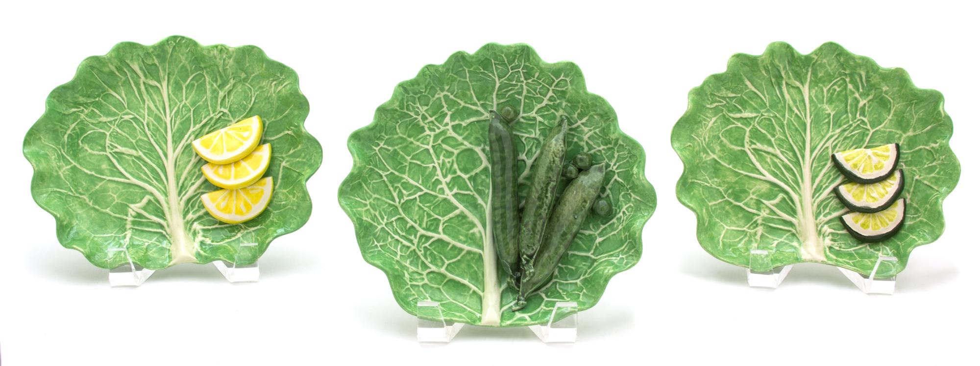 Seven Dodie Thayer Lettuce Ware Side Plates Length of longest 7 1/4 inches. — 20TH CENTURY