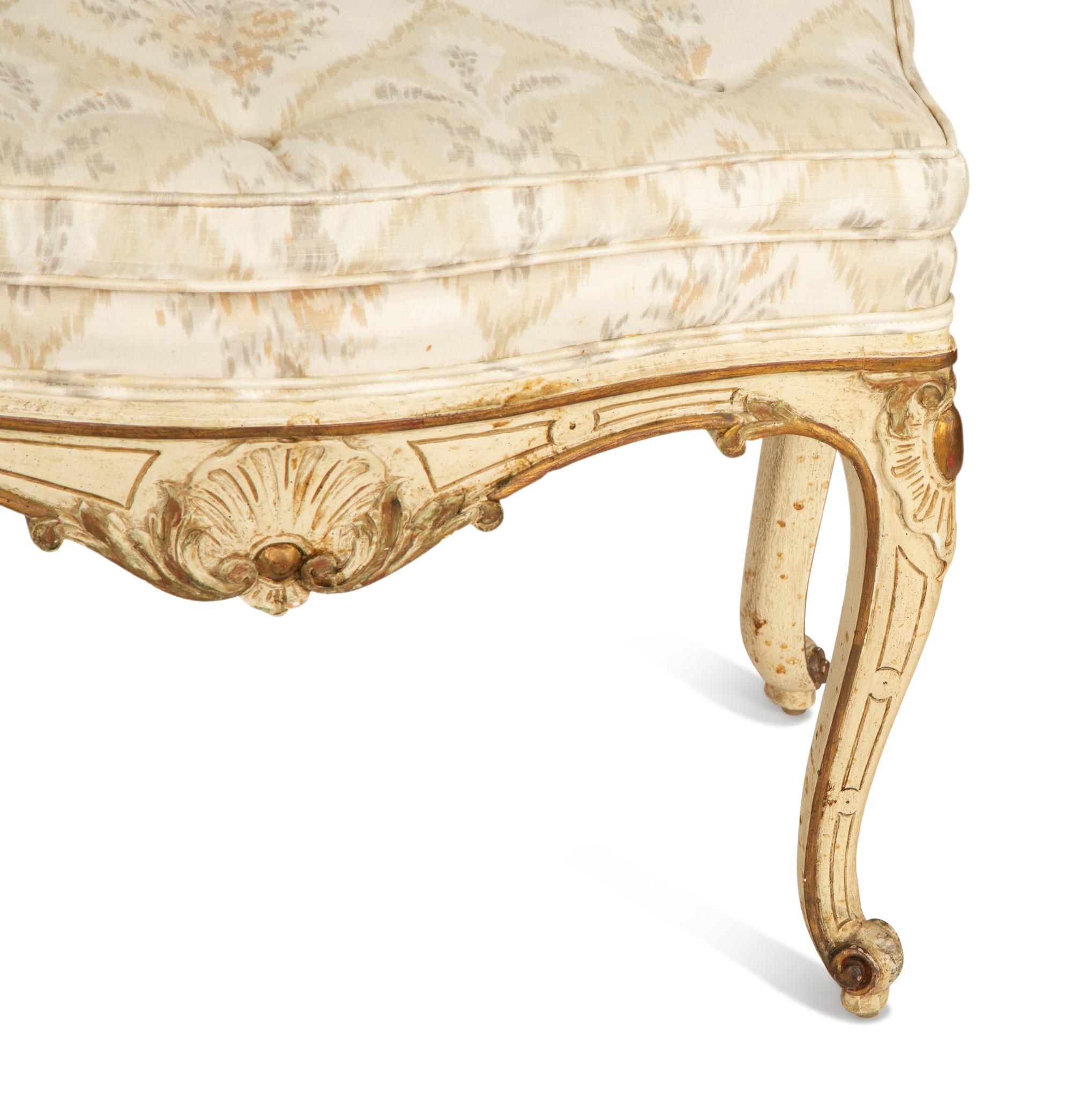 A Pair of Louis XV Style White Painted Parcel Gilt Taborets