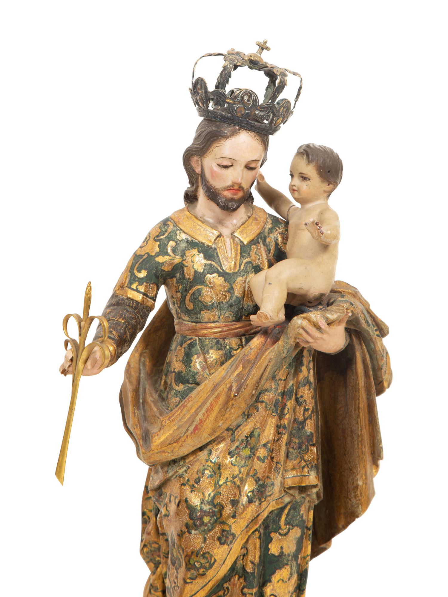 Three Continental Painted Giltwood Santos Figures