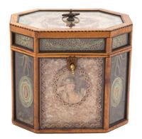 A George III Quillwork and Rolled Paperwork Octagonal Tea Caddy Height 8 inches. — 18TH CENTURY