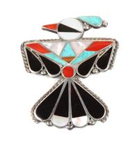 Zuni Silver and Multi-Stone Channel Inlay Thunderbird Brooch Height 2 inches