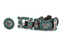 Navajo Silver and Turquoise Cluster Concha Belt AND Cuff Bracelet