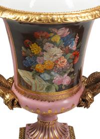 A Pair of Large Sèvres Style Porcelain and Gilt Bronze Mounted Urns