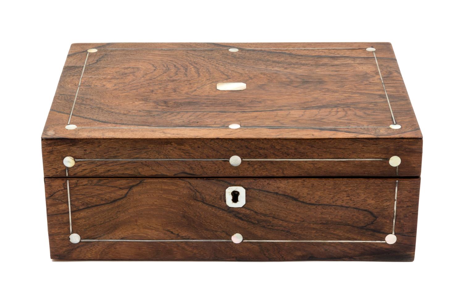 A Regency Mother-of-Pearl Inlaid Rosewood Jewelry Box Width 11 1/4 inches. — EARLY 20TH CENTURY