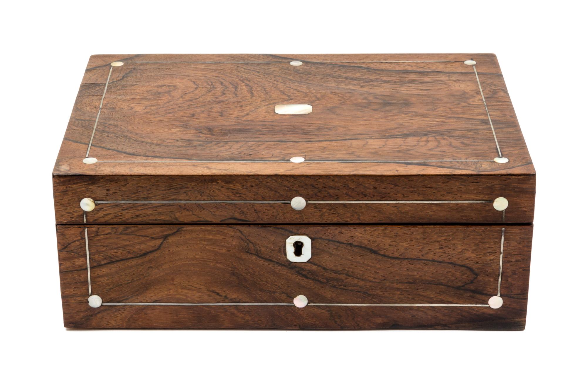 A Regency Mother-of-Pearl Inlaid Rosewood Jewelry Box Width 11 1/4 inches. — EARLY 20TH CENTURY
