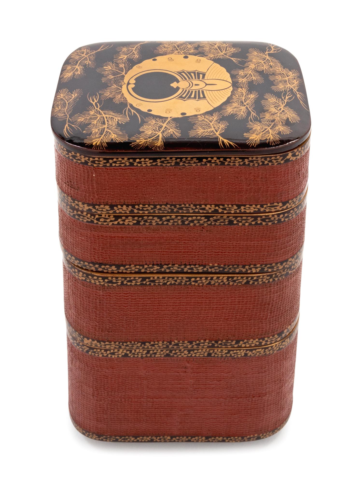 A Japanese Parcel Gilt and Lacquered Four-Tier Box