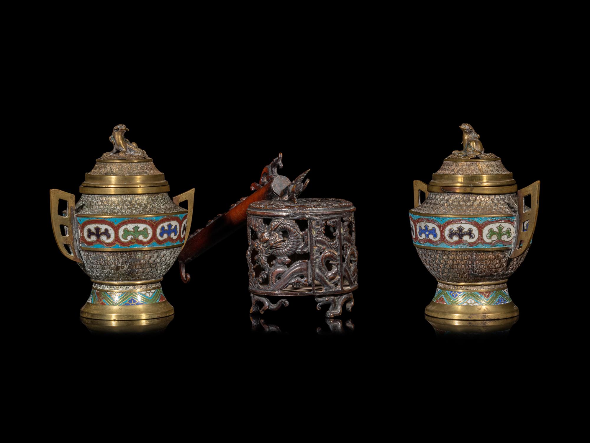Three Japanese Metal Incense Burners