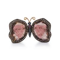 CARVED GEM BUTTERFLY BROOCH