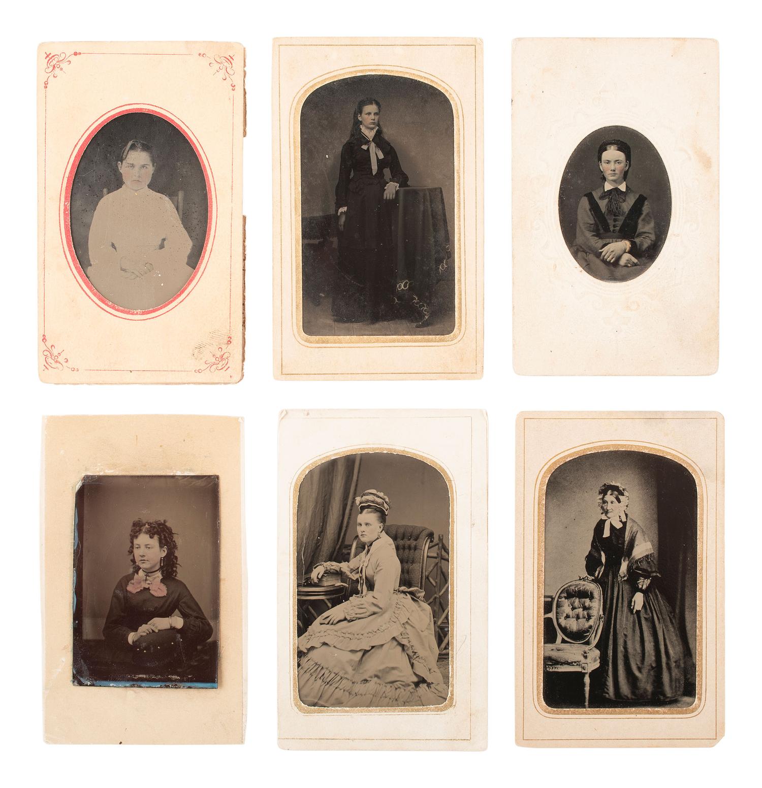 [EARLY PHOTOGRAPHY]. 37 tintypes of women of varying ages, incl. studious and religious subjects.