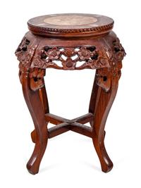 A Chinese Export Carved Wood and Marble-Top Jardinière Stand