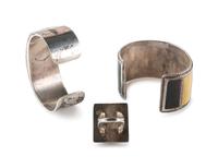 Zuni Silver and Mosaic Inlay Cuff Bracelets and Ring