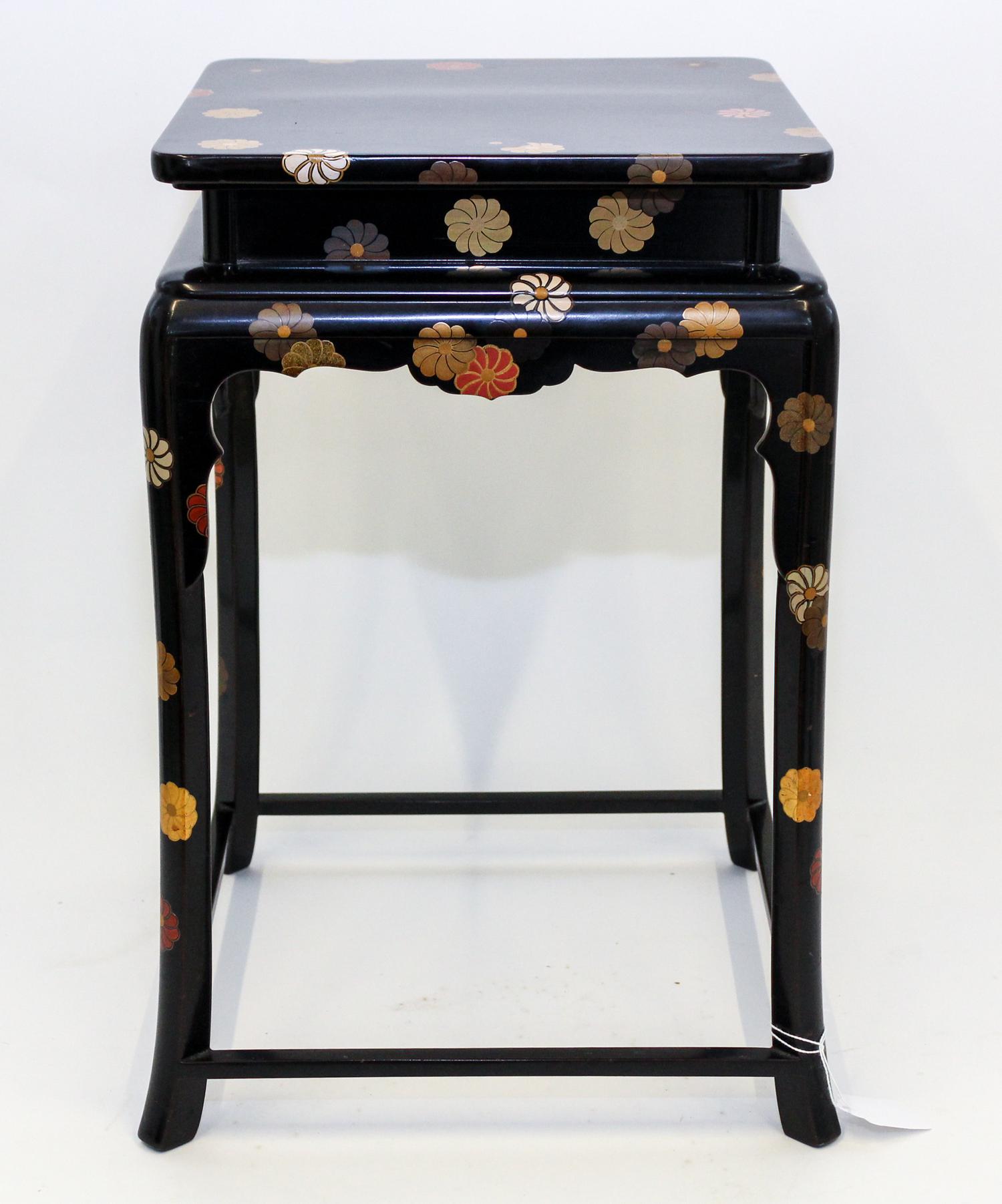 A Japanese Lacquered Stand Height 16 x width 10 1/4 x depth 10 1/4 inches.