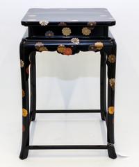 A Japanese Lacquered Stand Height 16 x width 10 1/4 x depth 10 1/4 inches.