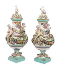 A Pair of Continental Porcelain Urns