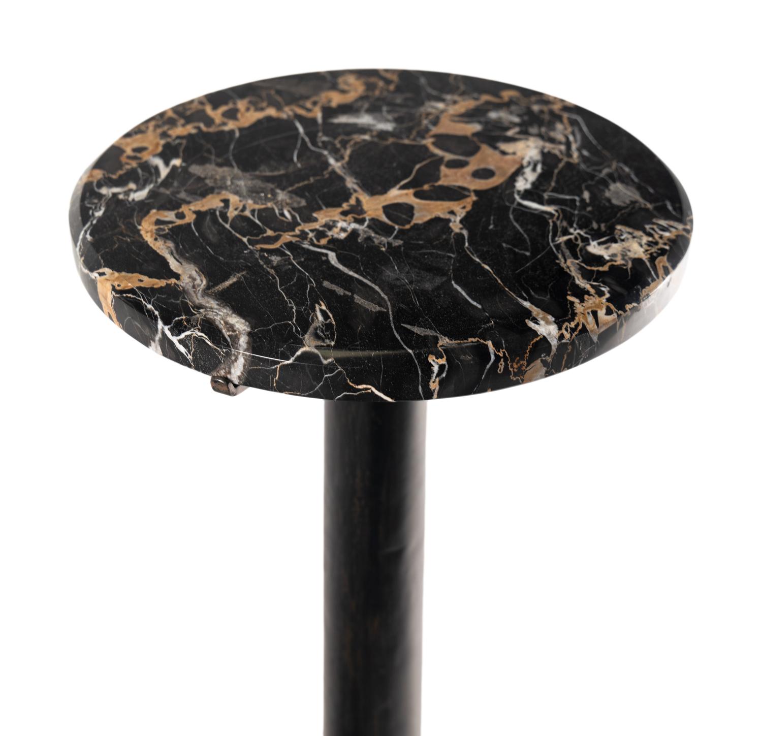 A Painted Iron and Marble Pedestal Table