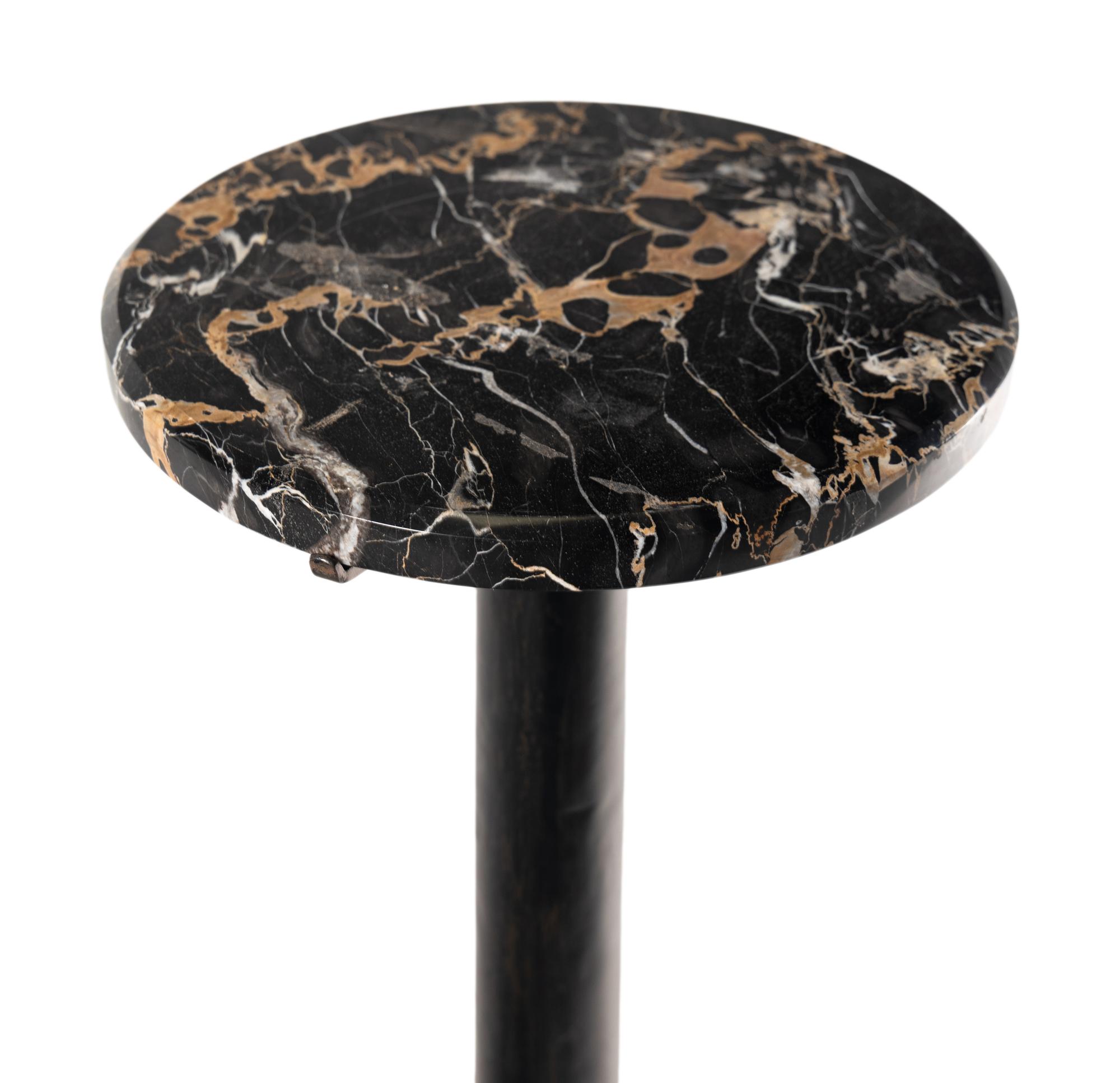 A Painted Iron and Marble Pedestal Table