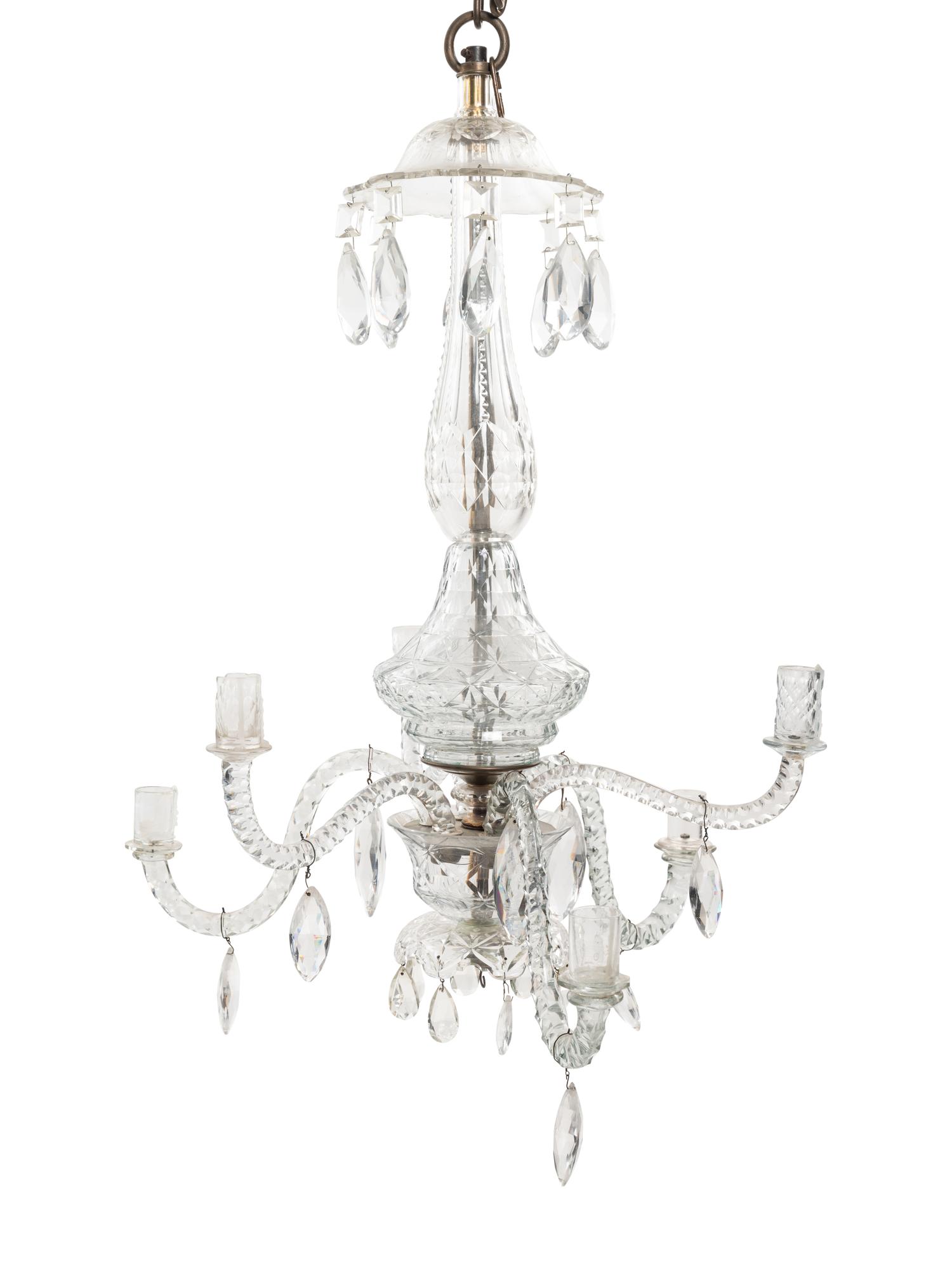 An English Cut Glass Six-Light Chandelier