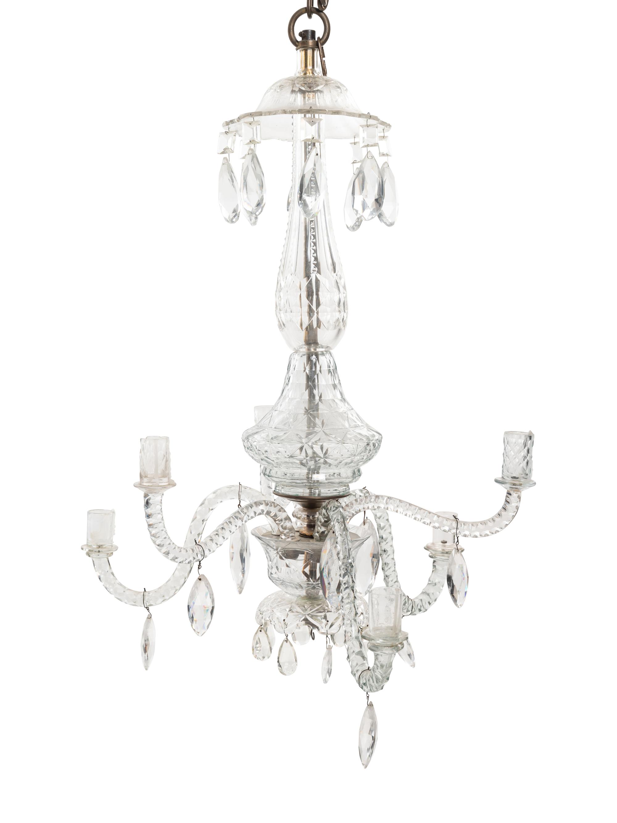 An English Cut Glass Six-Light Chandelier