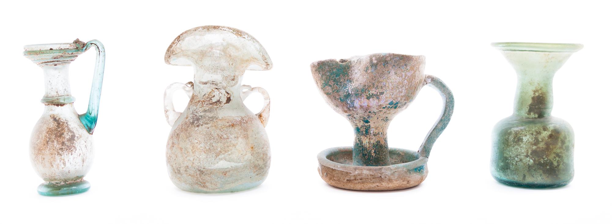 Three Roman Glass Articles Height of tallest 4 1/4 inches.