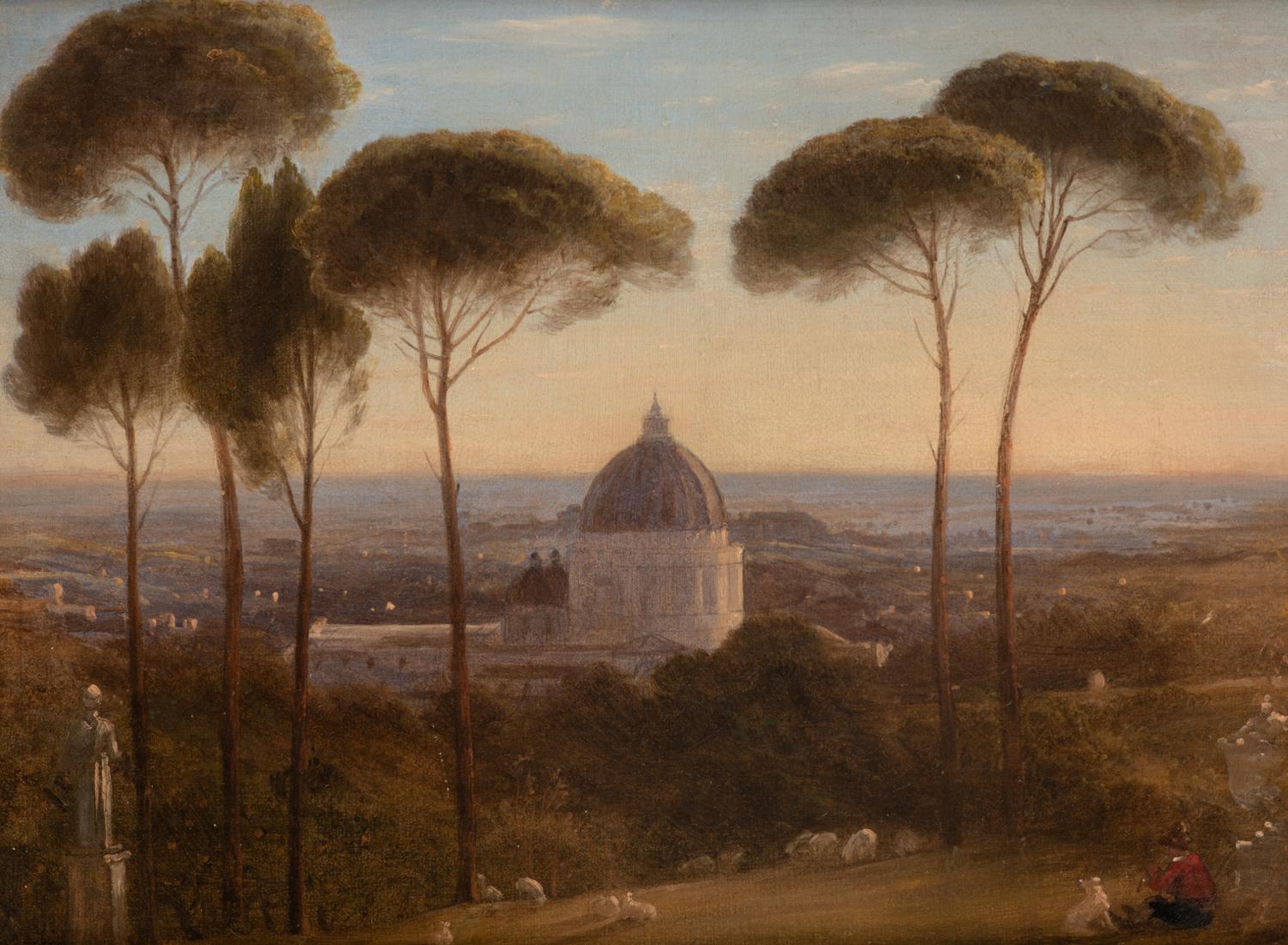 View of St, Peter's, Rome, from Monte Mario, showing the stone pines in the garden of the Villa Mellini