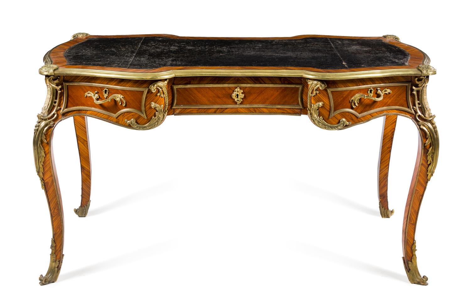 A Louis XV Style Gilt Bronze Mounted Kingwood Bureau Plat Height 32 x width 58 x depth 31 inches. — PAUL SORMANI, PARIS, CIRCA 1900