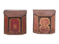 A Pair of Chinese Painted Wood Tea Containers