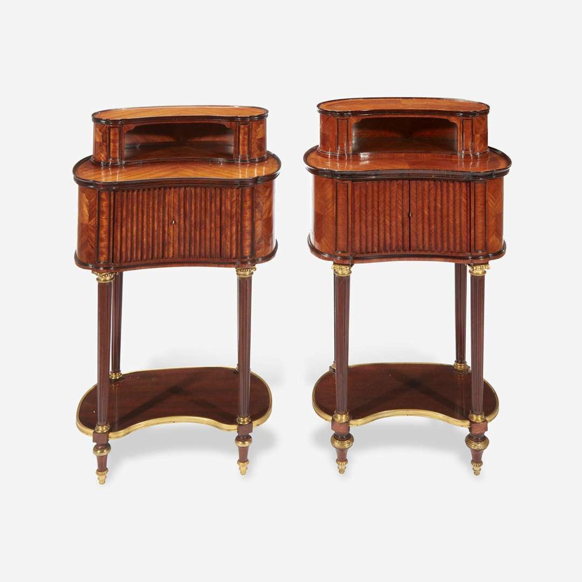 A Pair of Louis XVI Style Gilt-Bronze Mounted Fruitwood and Mahogany Side Tables Late 19th/early 20th century