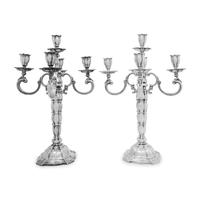A Pair of German Silver Five-Light Candelabra